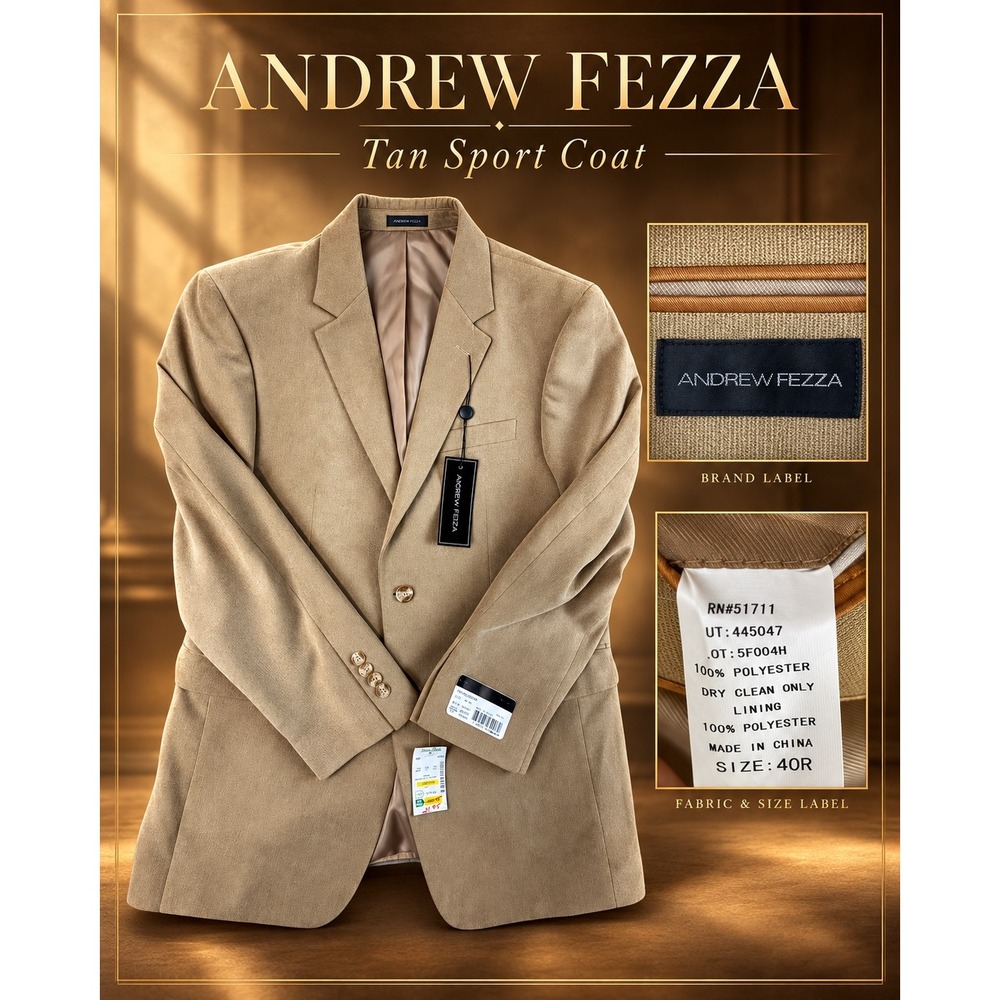 Andrew Fezza Baxter Mens Tan Faux Suede Two Button Blazer Sport Coat 40R NEW